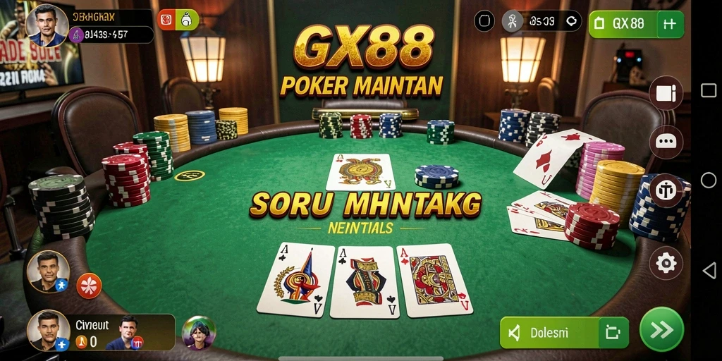 Screenshot GX88 menampilkan antarmuka permainan Poker yang menarik dan interaktif.