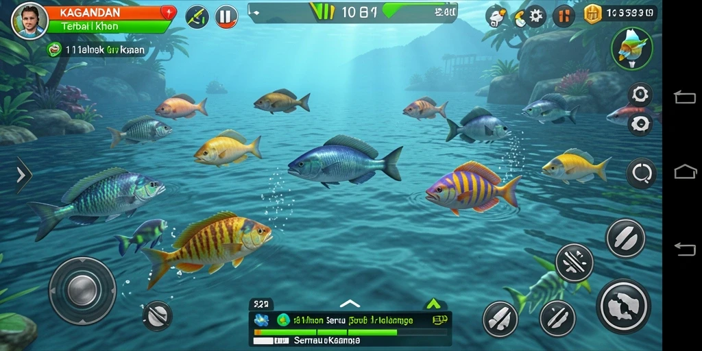 Screenshot gameplay KAGANDAN menampilkan aksi menarik saat menembak ikan.