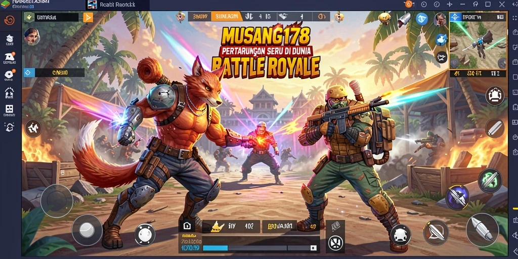 Tangkapan layar MUSANG178 menampilkan aksi intens di medan perang Battle Royale.