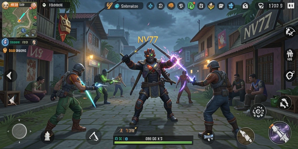 Tampilan gameplay NV77 yang menampilkan simulasi interaktif.