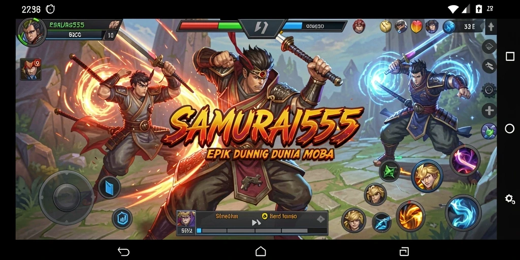 Screenshot SAMURAI555 menampilkan pertempuran tim yang mendebarkan.