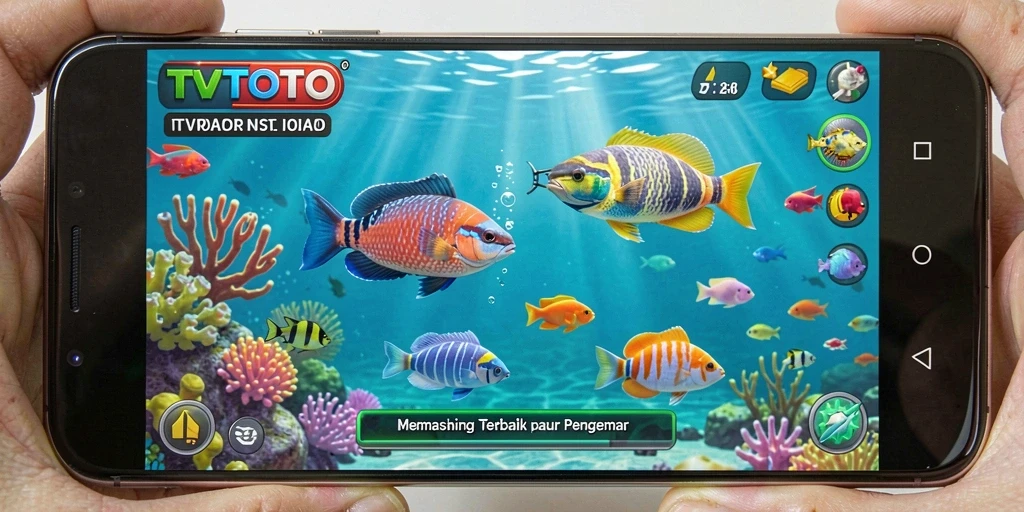 Screenshot gameplay TVTOTO menampilkan momen menangkap ikan yang menegangkan.